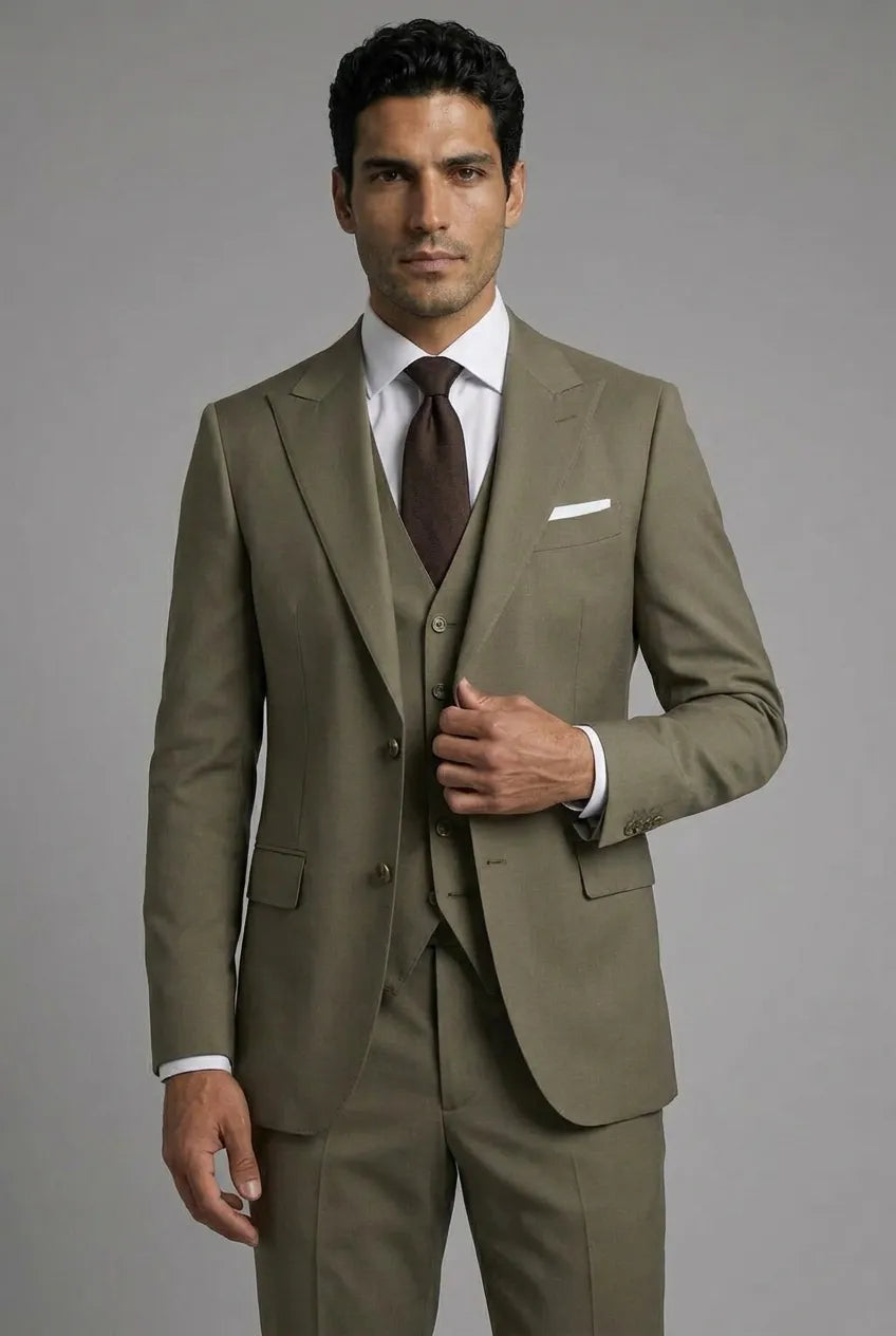Olive Green Notched Lapel 3-Piece Suit by Nevo Suit - image 14
