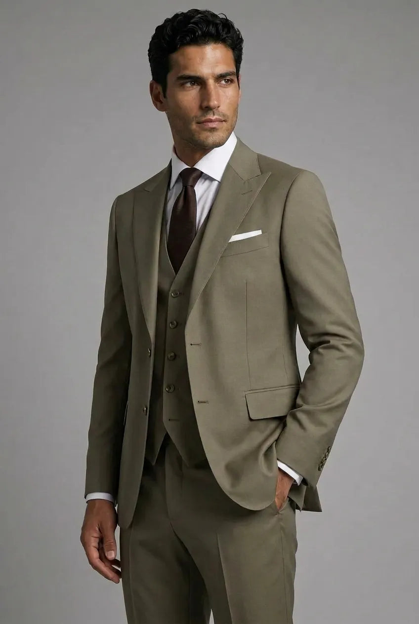 Olive Green Notched Lapel 3-Piece Suit by Nevo Suit - image 12