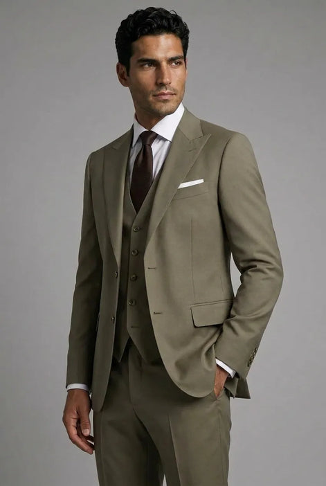 Olive Green Notched Lapel 3-Piece Suit by Nevo Suit - image 12