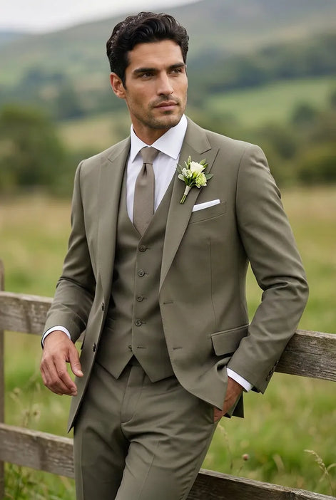 Olive Green Notched Lapel 3-Piece Suit by Nevo Suit - image 10