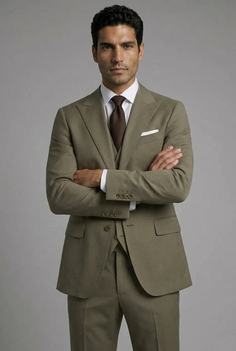 Olive Green Notched Lapel 3-Piece Suit by Nevo Suit - image 13