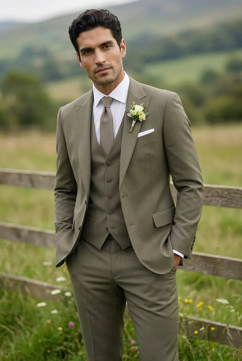 Olive Green Notched Lapel 3-Piece Suit by Nevo Suit - image 08