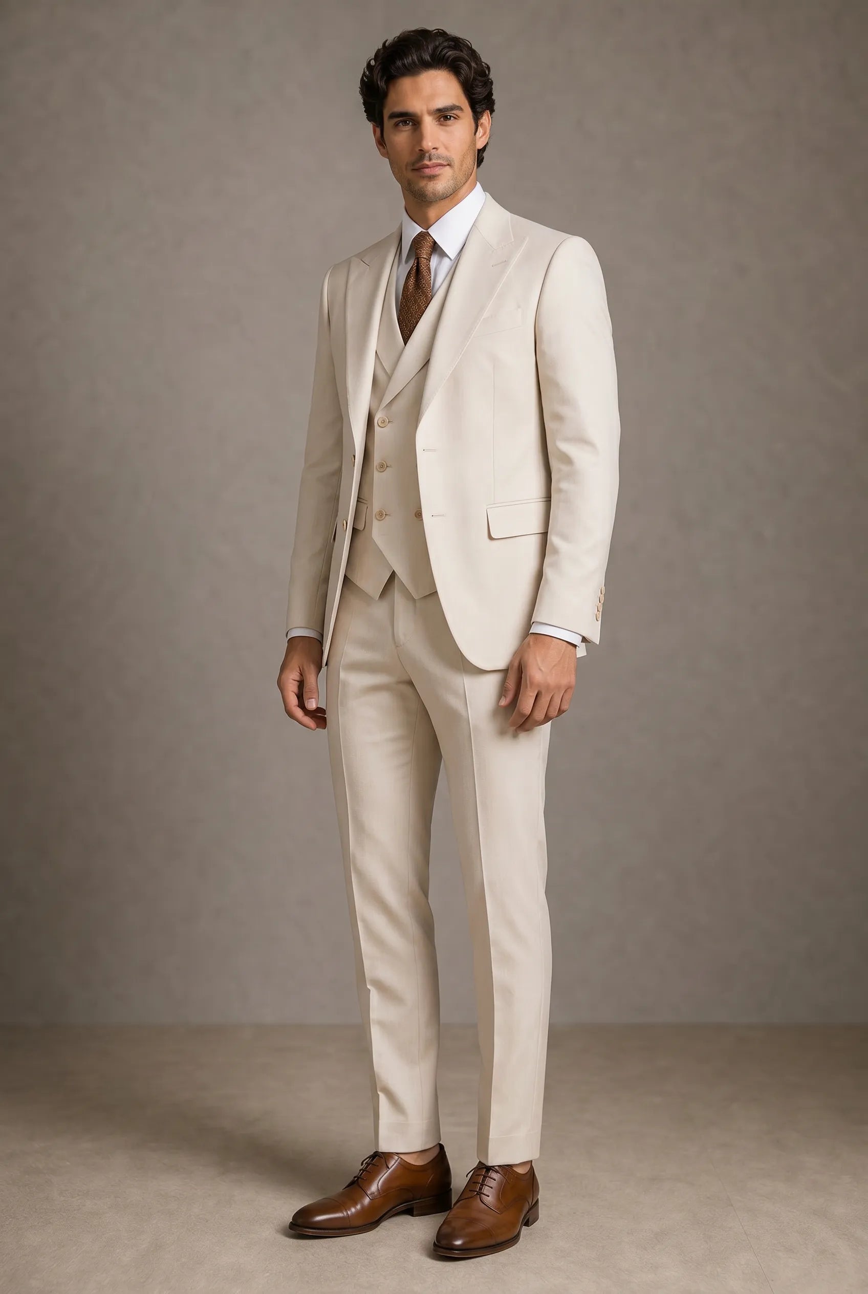 Sandstone Keystone - Ivory Beige Textured 3-Piece Suit