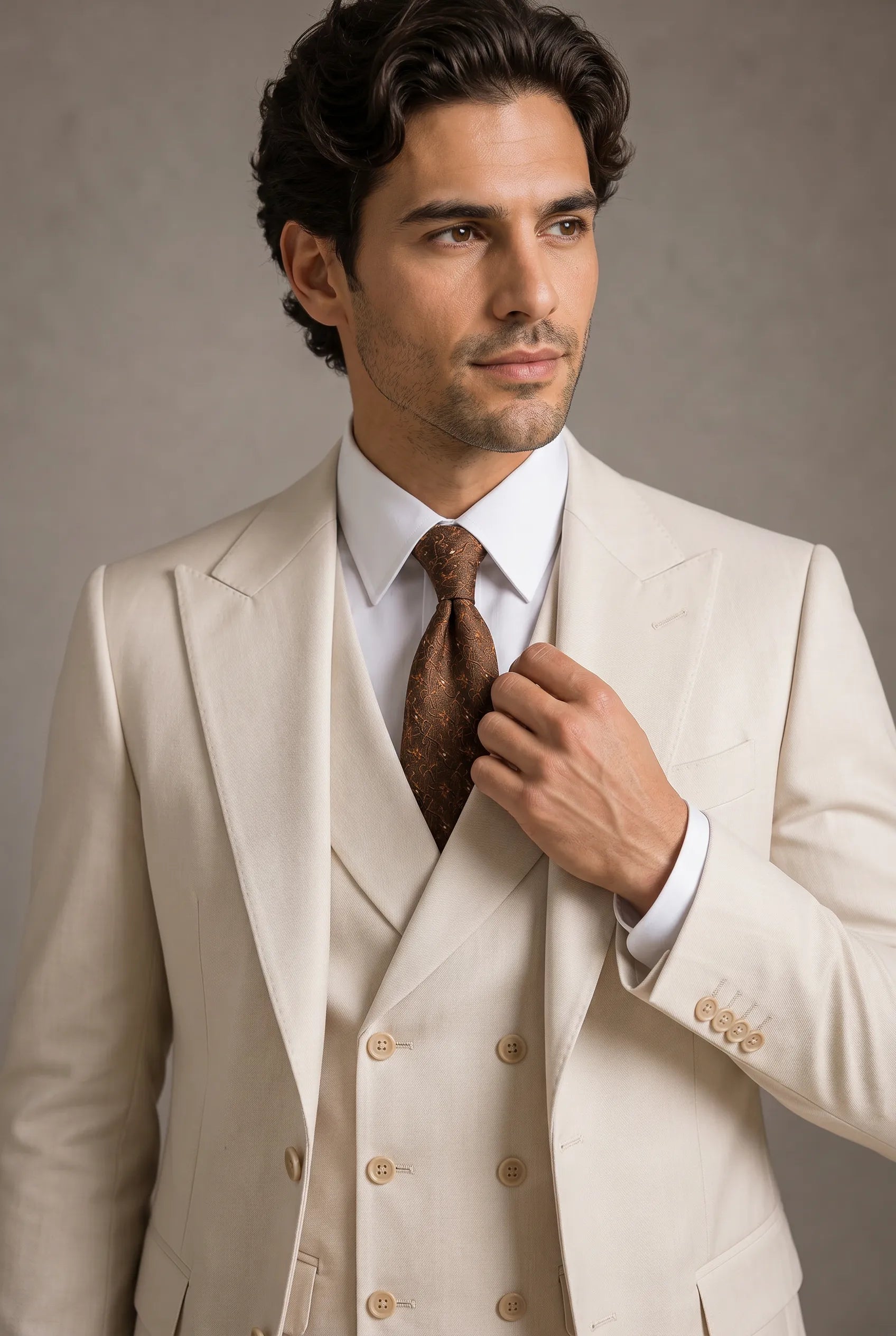 Sandstone Keystone - Ivory Beige Textured 3-Piece Suit