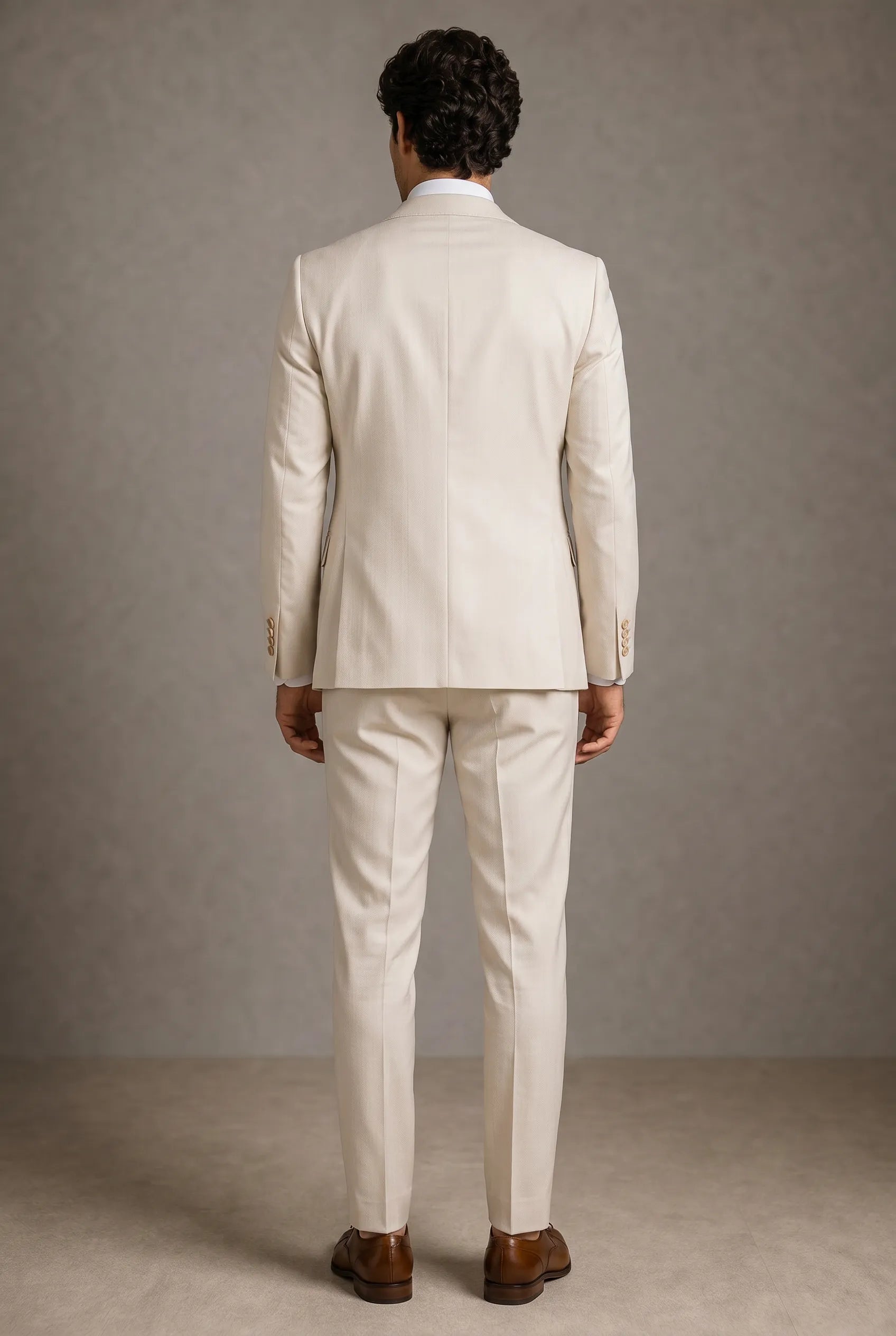 Sandstone Keystone - Ivory Beige Textured 3-Piece Suit
