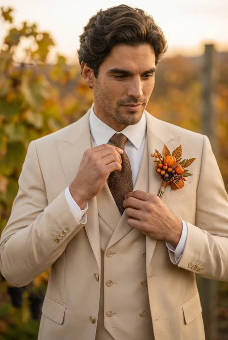 Sandstone Keystone - Ivory Beige Textured 3-Piece Suit