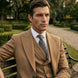 Men’s Classic Brown 3-Piece Barge Collar Suit