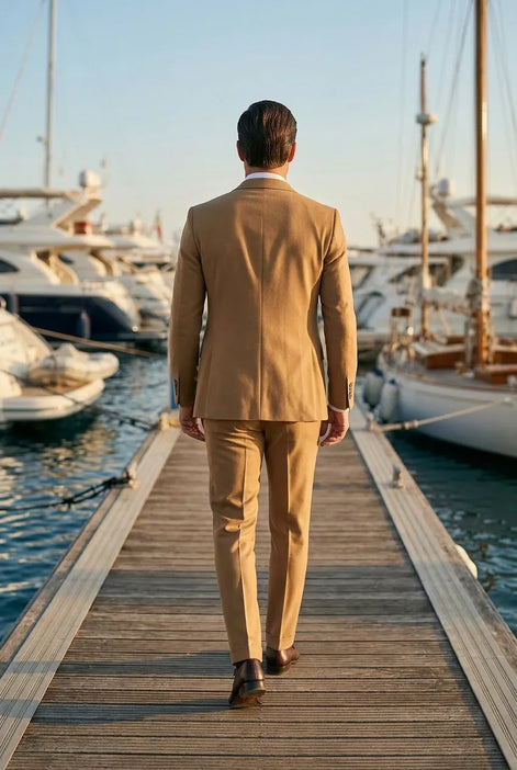 Men’s Classic Brown 3-Piece Barge Collar Suit