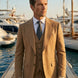 Men’s Classic Brown 3-Piece Barge Collar Suit