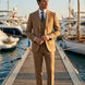 Men’s Classic Brown 3-Piece Barge Collar Suit
