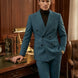 Men’s Green Double-Breasted 2-Piece Suit with Barge Collar
