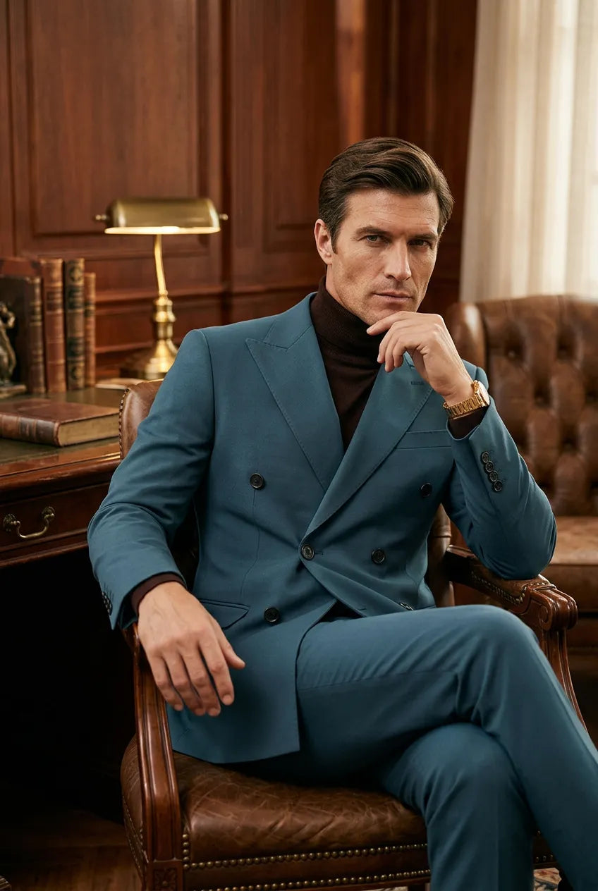 Aegean Crownline - Dark Teal Double-Breasted 2-Piece Suit - product image 9 | Nevo Suit