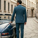 Men’s Green Double-Breasted 2-Piece Suit with Barge Collar