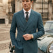 Men’s Green Double-Breasted 2-Piece Suit with Barge Collar
