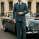 Men’s Green Double-Breasted 2-Piece Suit with Barge Collar