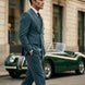 Men’s Green Double-Breasted 2-Piece Suit with Barge Collar