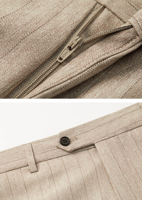 The Saharan Pinstripe - Khaki Herringbone 3-Piece Suit Set