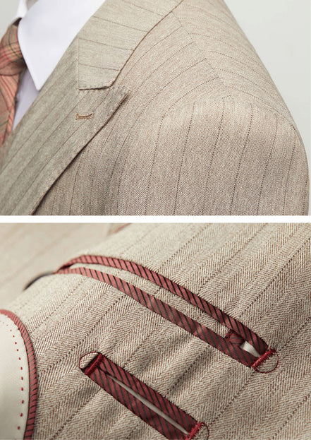 Men’s Light Brown Pinstripe Slim Fit 3-Piece Suit