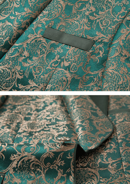 Men’s Green Jacquard 3-Piece Wedding Groom Tuxedo