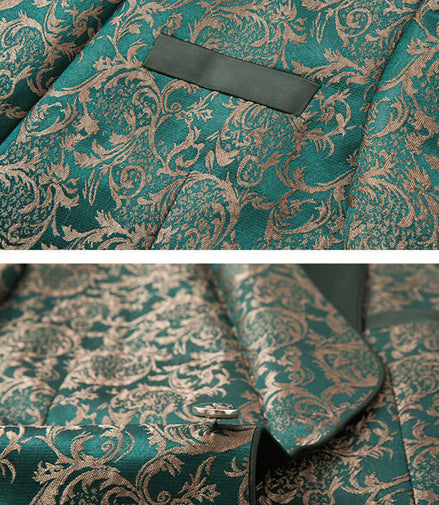 Men’s Green Jacquard 3-Piece Wedding Groom Tuxedo