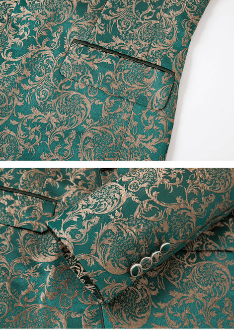 The Regal Floral - Emerald Green Jacquard Tuxedo Set