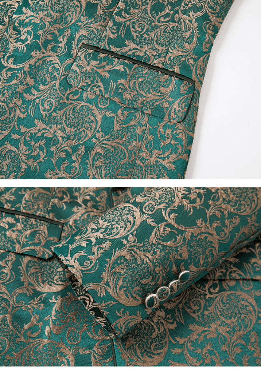 Men’s Green Jacquard 3-Piece Wedding Groom Tuxedo