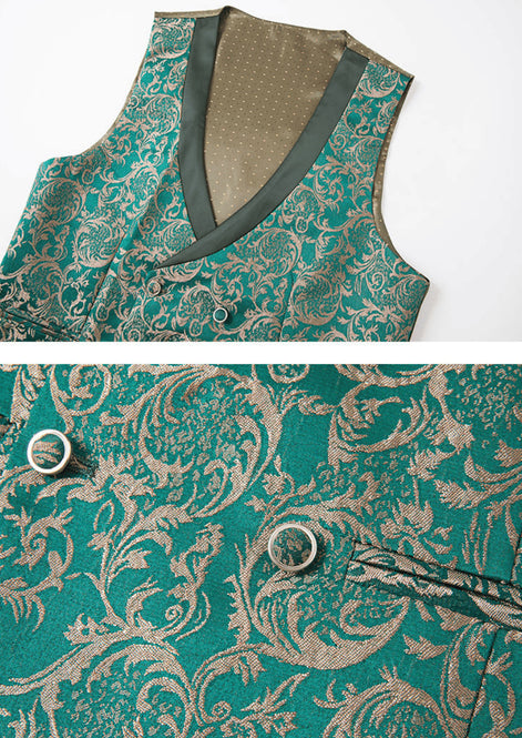 The Regal Floral - Emerald Green Jacquard Tuxedo Set