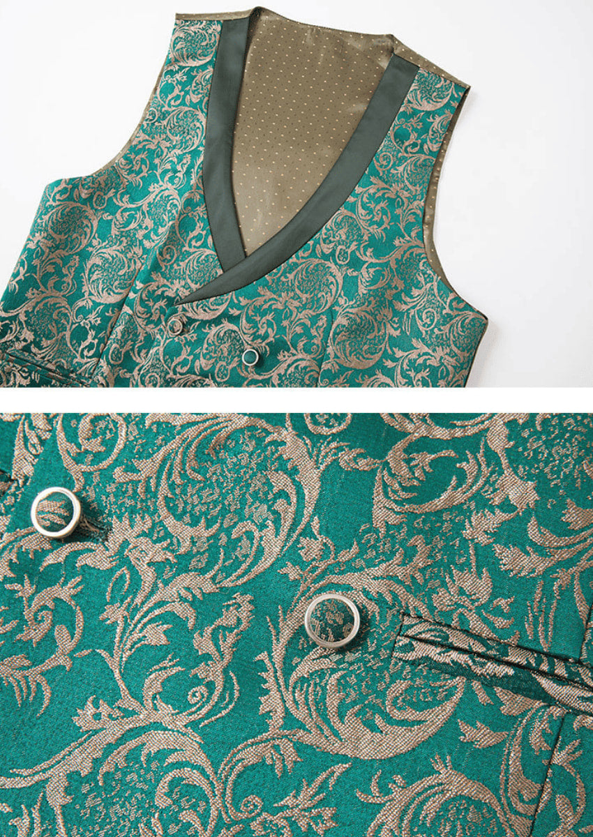 Men’s Green Jacquard 3-Piece Wedding Groom Tuxedo