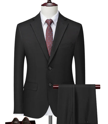 Men’s  3-Piece Black Suit with Flat Barge Collar