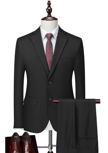 Men’s  3-Piece Black Suit with Flat Barge Collar