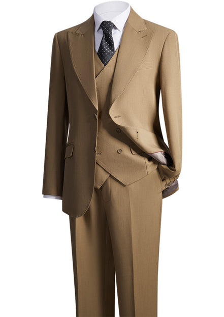 Men’s Classic Brown 3-Piece Barge Collar Suit