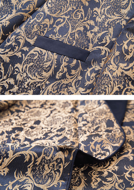 Men’s Navy Jacquard 3-Piece Wedding Groom Tuxedo
