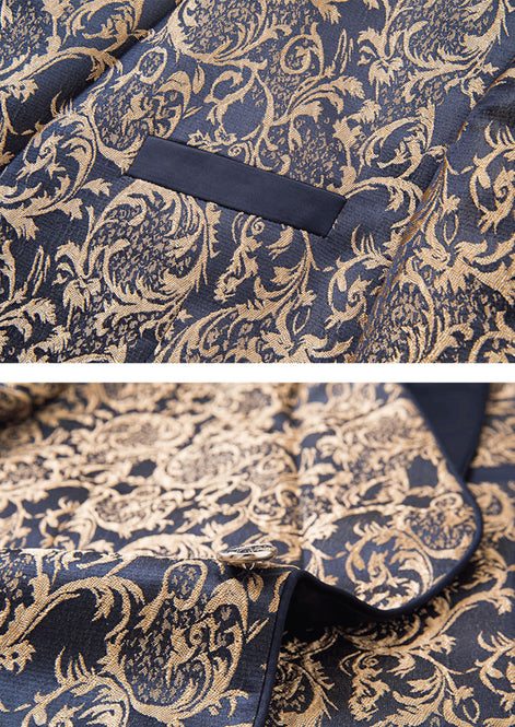 The Regal Floral - Navy Blue & Gold Jacquard Tuxedo Set