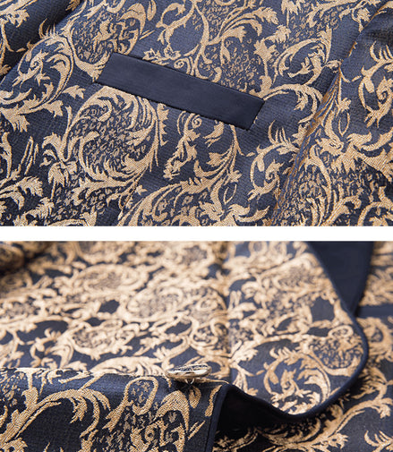 Men’s Navy Jacquard 3-Piece Wedding Groom Tuxedo