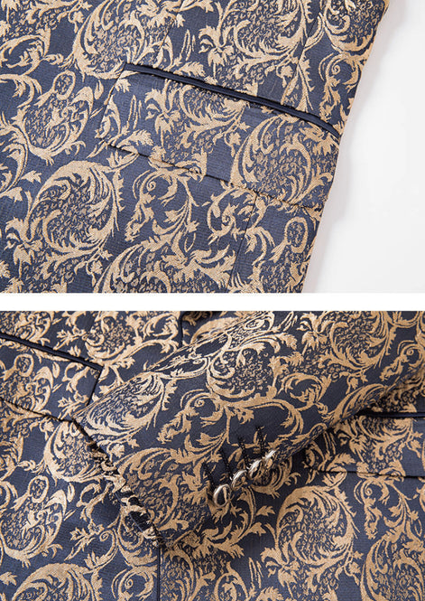 The Regal Floral - Navy Blue & Gold Jacquard Tuxedo Set