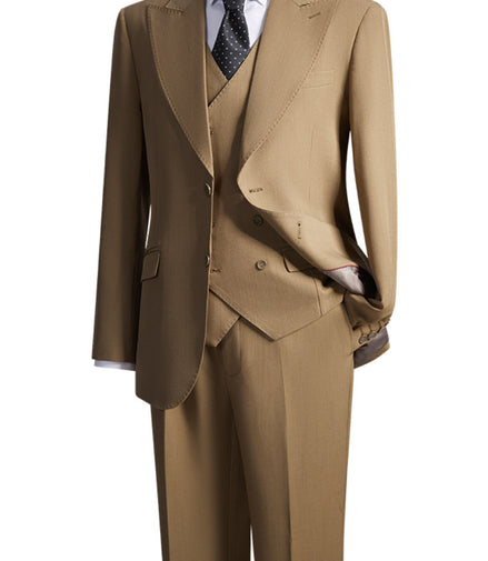 Men’s Classic Brown 3-Piece Barge Collar Suit