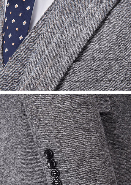 Men’s Silver Wool-Blend 3-Piece Suit with Flat Barge Collar