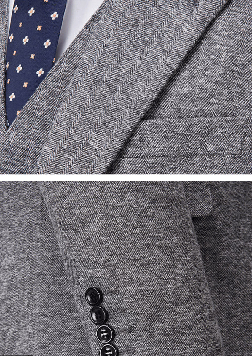 Men’s Silver Wool-Blend 3-Piece Suit with Flat Barge Collar