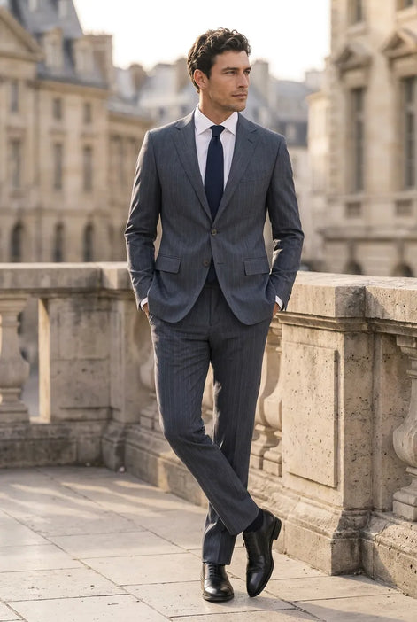 Cinder Axis slate blue side-slit 3-piece suit
