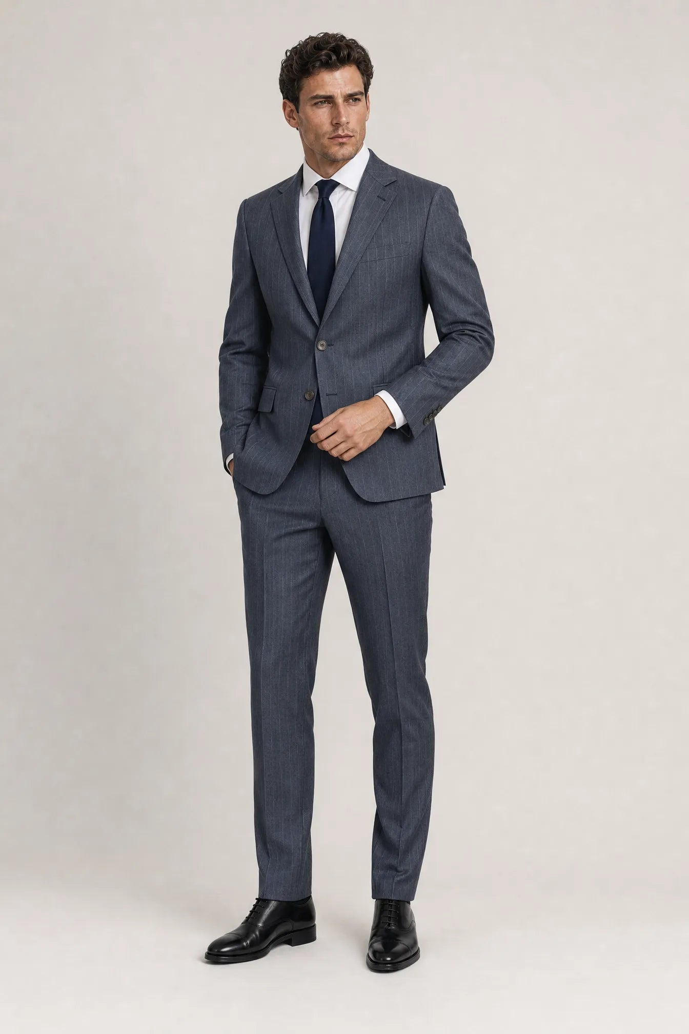 Cinder Axis slate blue side-slit 3-piece suit