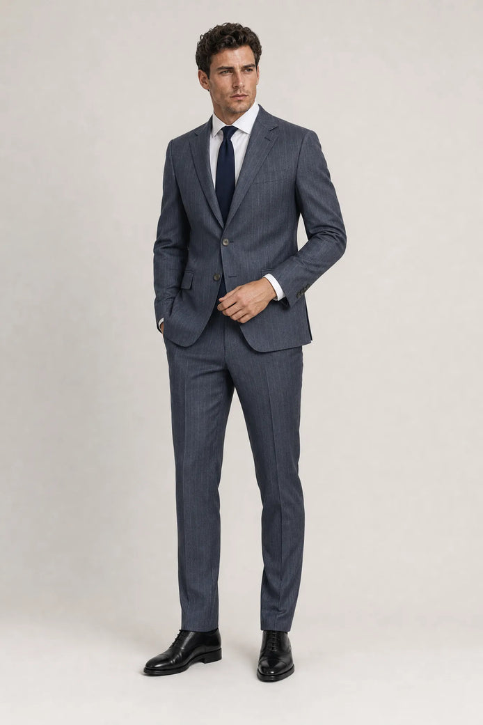 Cinder Axis slate blue side-slit 3-piece suit