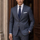 Cinder Axis slate blue side-slit 3-piece suit