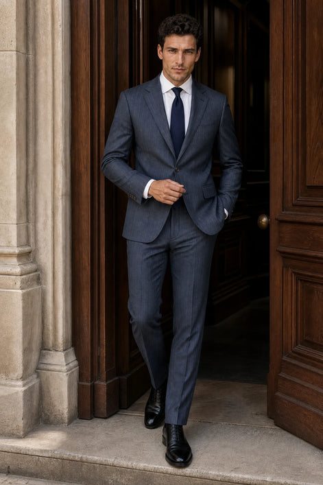 Cinder Axis slate blue side-slit 3-piece suit