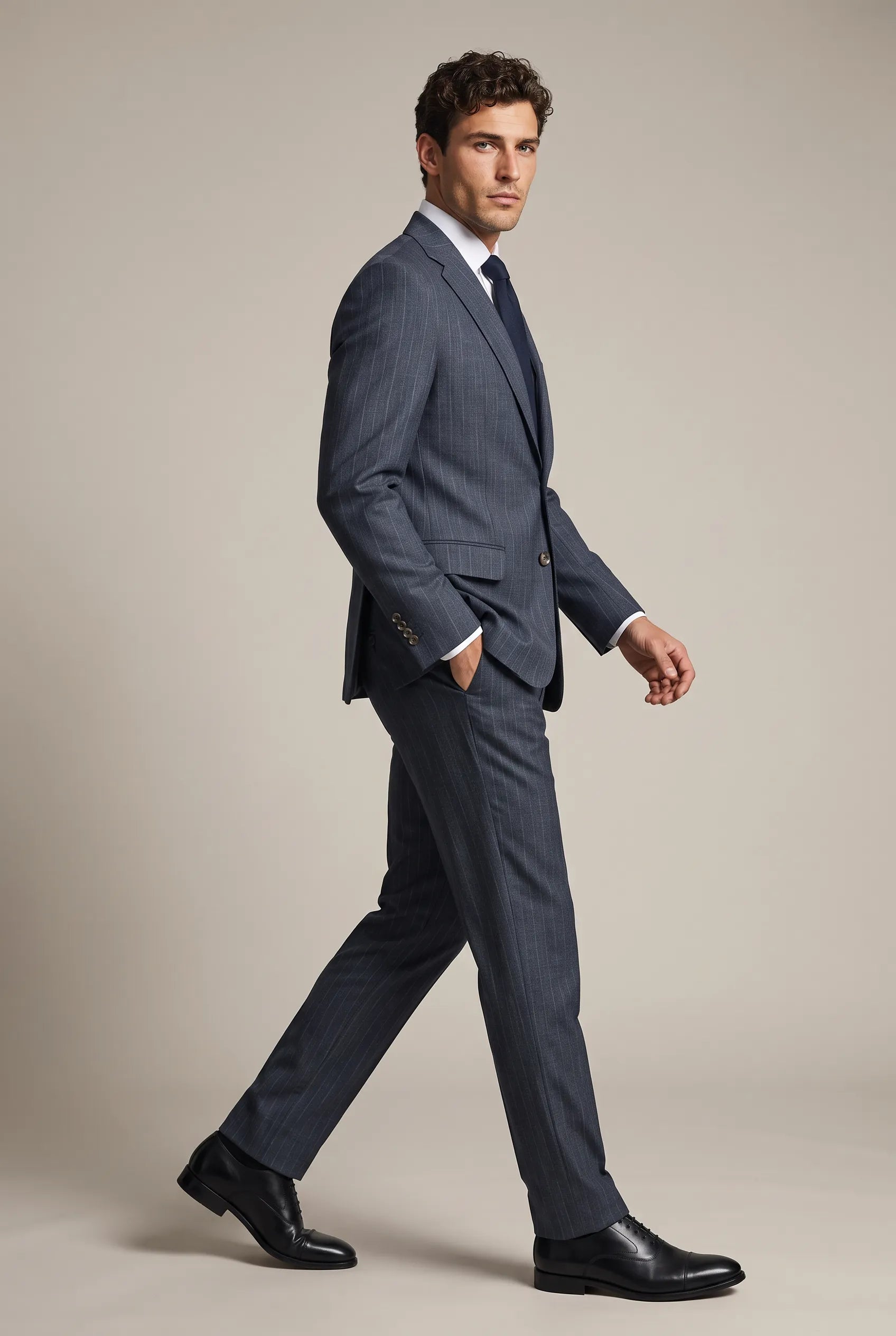 Cinder Axis slate blue side-slit 3-piece suit