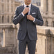 Cinder Axis slate blue side-slit 3-piece suit