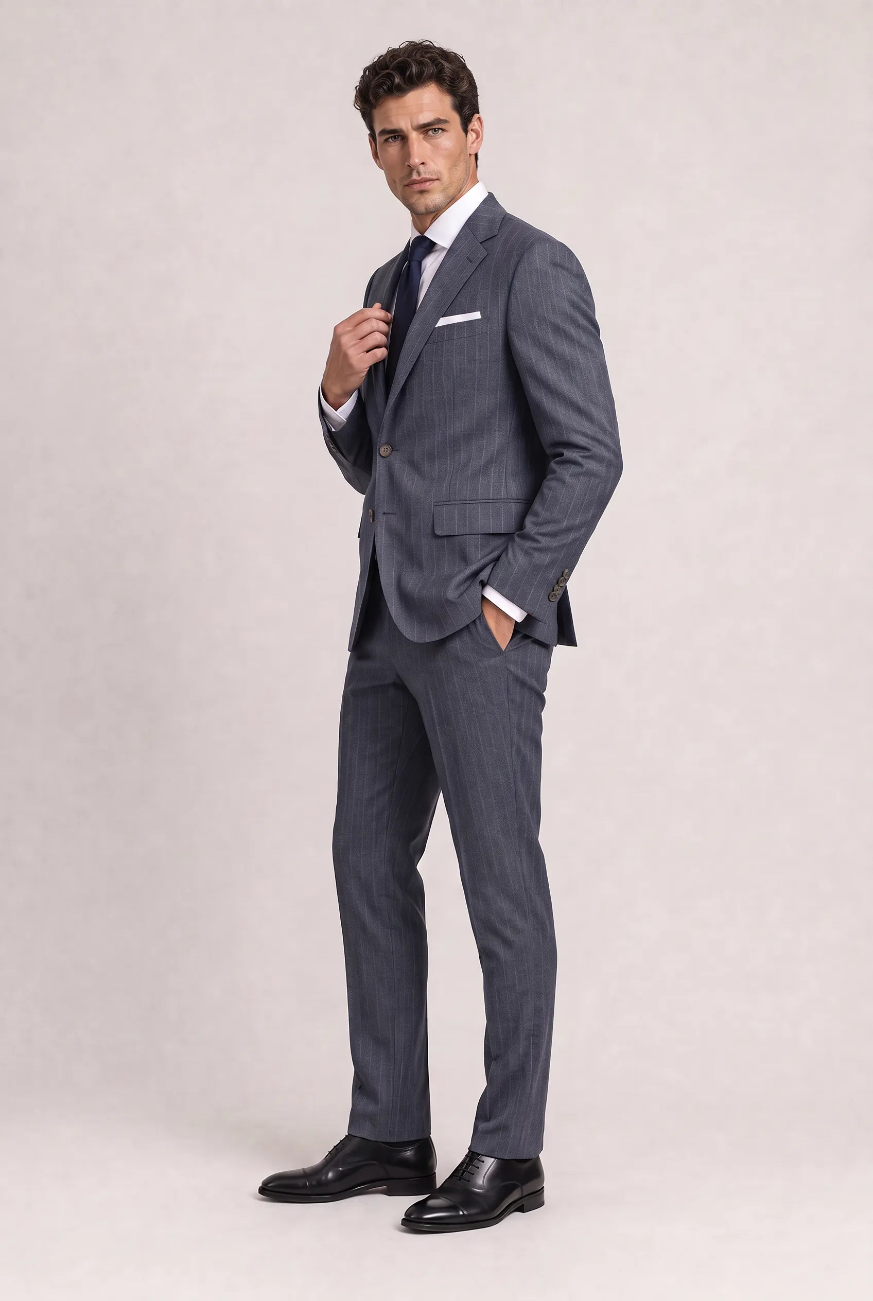 Cinder Axis slate blue side-slit 3-piece suit