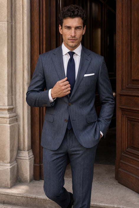 Cinder Axis slate blue side-slit 3-piece suit
