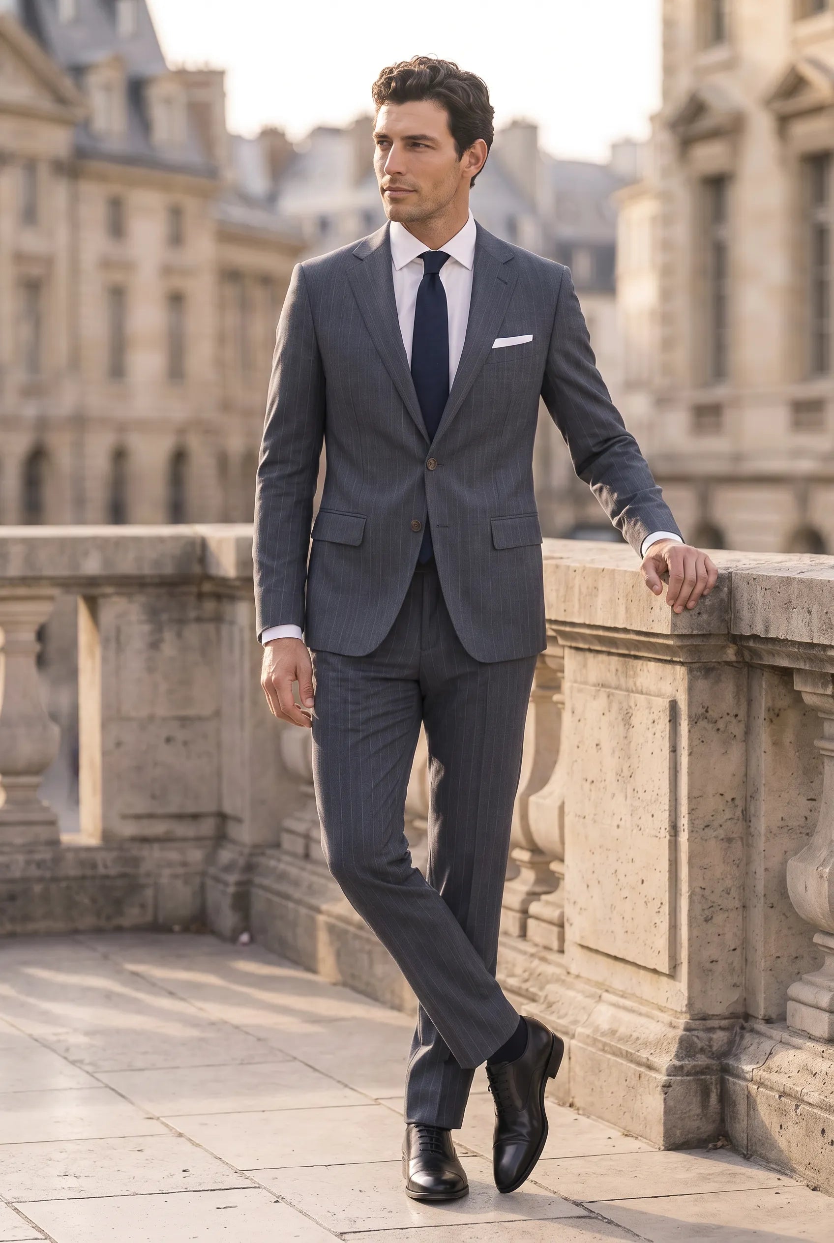 Cinder Axis slate blue side-slit 3-piece suit
