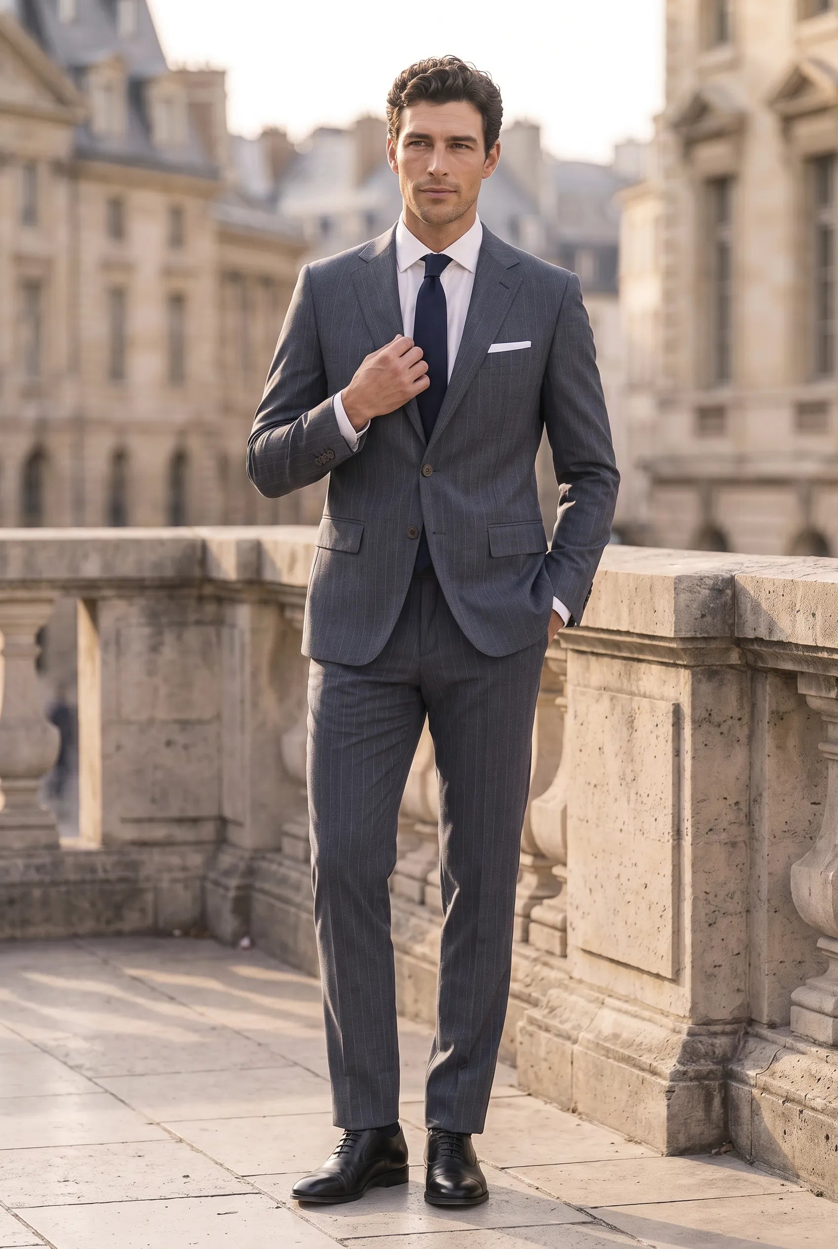 Cinder Axis slate blue side-slit 3-piece suit