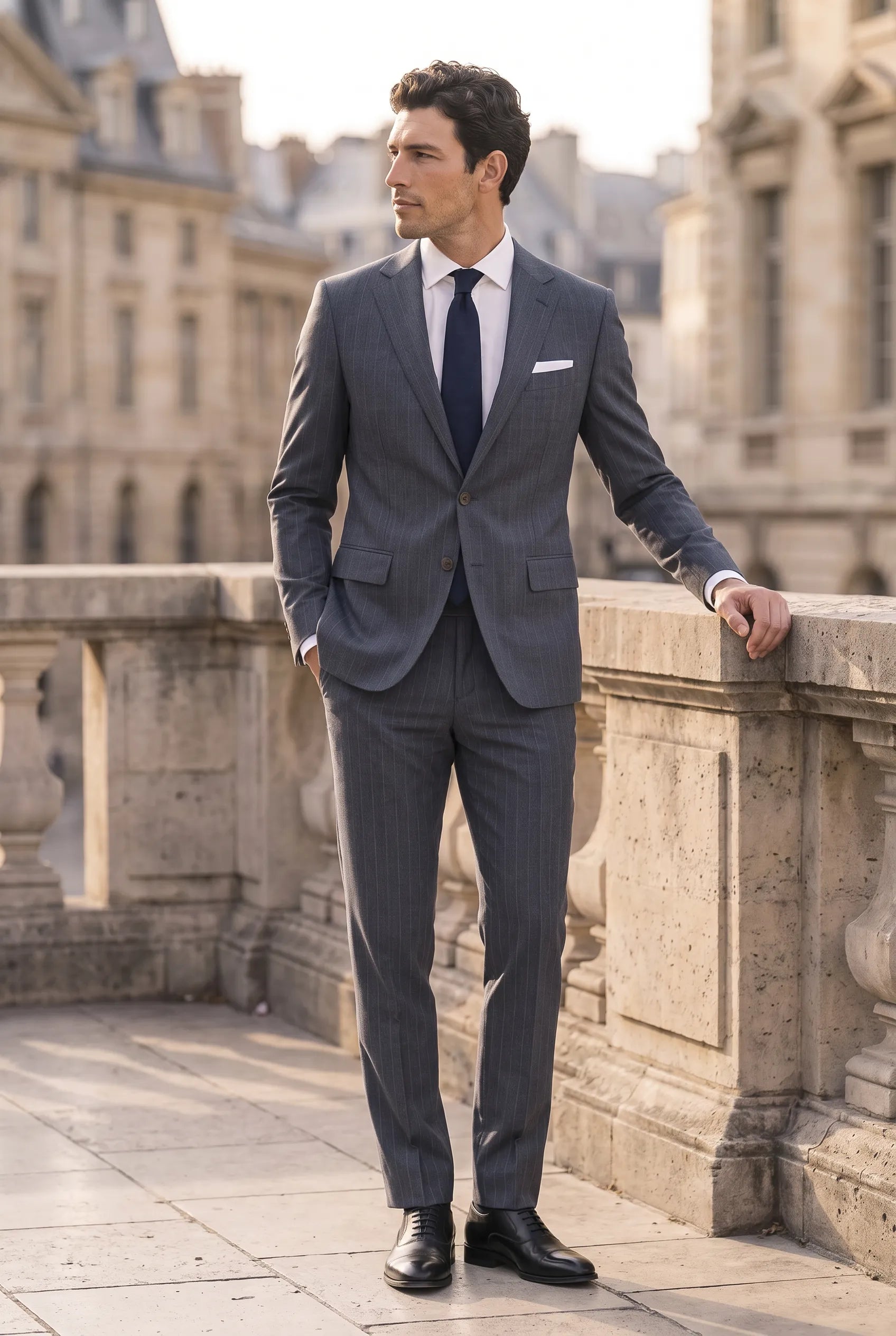 Cinder Axis slate blue side-slit 3-piece suit